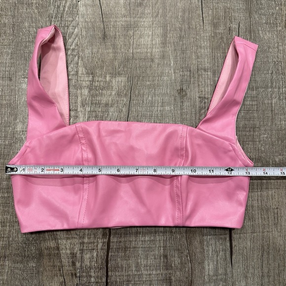 Edikted Faux Leather Crop Top Small Pink Bustier Tank Square Neck Zip Back NWT - Picture 2 of 8